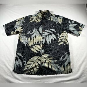 Cooke Street Hawaiian Shirt Men Size Small Black Green Tropical Button Up Pocket